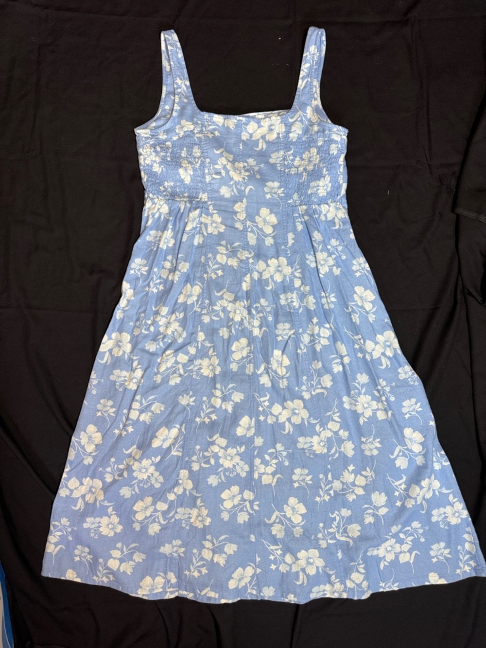 Old Navy Fit & Flare Sleeveless Linen-Blend Midi Blue Floral Dress Women’s Med - Picture 2 of 6